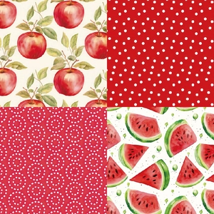 6-inch scrapbooking paper pads with watercolor fruit and geometric patterns