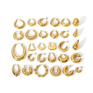 Collection of various 18k gold plated stainless steel hoop earrings in multiple styles
