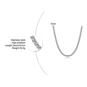 Détail du collier chaîne maille vénitienne ronde 4mm en acier inoxydable poli, longueur 61cm