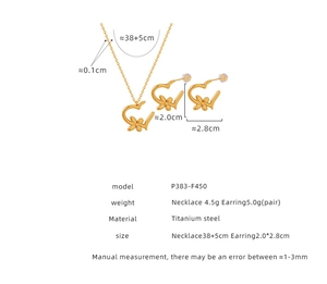Detailed size specifications for gold titanium steel necklace and flower earring set