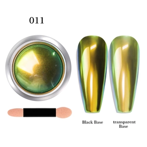 Detail of chameleon chrome nail powder 011 showing black and transparent base effects
