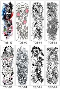 Collage of 8 full arm waterproof tattoo stickers featuring tiger, skull, and dragon designs