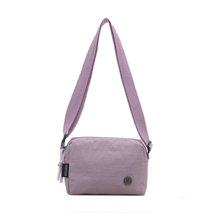 Piccola borsa a tracolla viola chiaro in tessuto nylon con cinturino regolabile