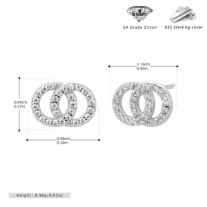 Detailed view of S925 sterling silver double-ring earrings with 5A grade zircon stones