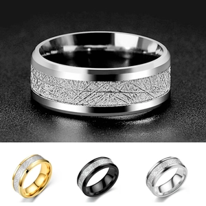 Men Band Ring Titanium Stainless Steel Meteorite Texture Hoarfrost Pattern Minimalist Industrial Style Jewelry Gift For Him