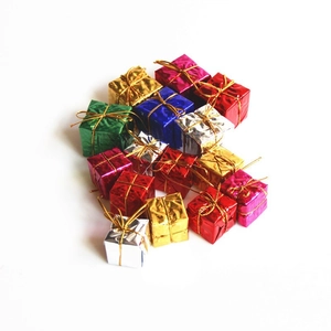 Colorful mini foam gift box ornaments with metallic wrap for Christmas tree decorations