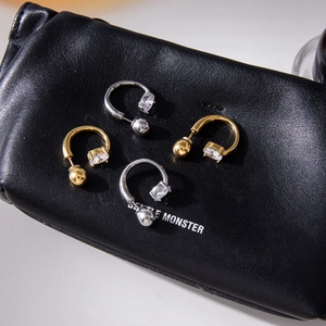 Classic 18K gold and silver C-hoop stainless steel earrings with zircon stone set of 4