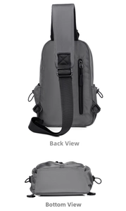 Detail view showing the anti-theft back pocket and reinforced bottom of this sling bag
