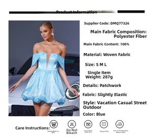 Détail de la robe bustier bouffante bleue en tissu tissé 100% polyester de qualité