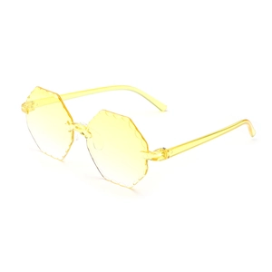 Kids rimless octagonal sunglasses in transparent yellow with scalloped edge lenses