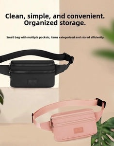 Detail of multi-pocket water-resistant waist bag with adjustable strap and dual zippers