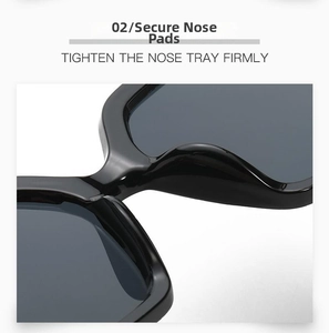 Close-up of durable integrated nose pads on black oversized square sunglasses