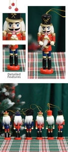 Detail of 13cm wooden nutcracker ornaments with gold hanging strings for Christmas decor