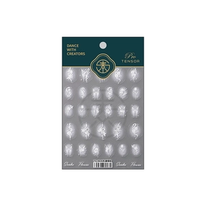 Japanese relief nail stickers with white snake floral patterns and thin adhesive backing