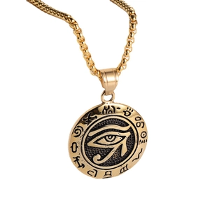 Pendentif œil d'Horus en acier inoxydable plaqué or 18K vintage avec chaîne à billes