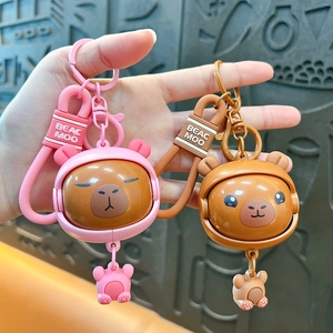 Cute cartoon capybara keychains with rotating faces in pink and brown colors for bags.