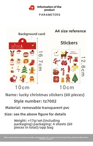 Detail view of 60pcs Christmas PVC stickers with dimensions and technical specifications