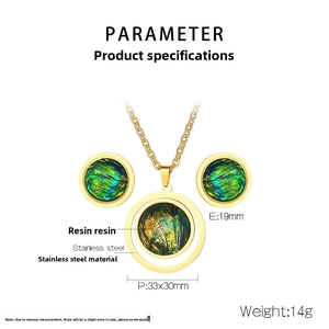 Detailed size specifications for resin heart pendant necklace and earrings jewelry set