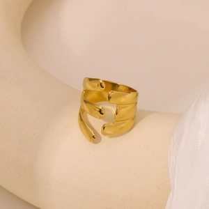 Bague Ouverte À Lignes Asymétriques En Acier Inoxydable Plaqué Or 18K Forme Géométrique Organique Pour Femme