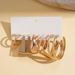 Ten-piece set of geometric gold earrings with square and round shapes for women