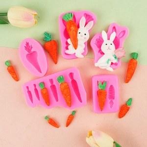 Pink silicone molds for Easter bunny and carrot shapes used for cake decorating and DIY resin