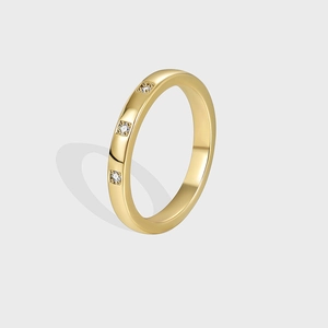 Minimalist Three-Stone Ring 18K Gold Plated Copper Cubic Zirconia Geometric Fashion Jewelry For Women