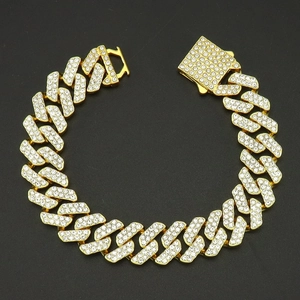 Luxurious gold iced out Cuban link chain necklace with sparkling zircon micro pave setting