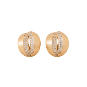 Minimalist C-shaped gold-plated stud earrings with zircon inlay and brushed matte finish