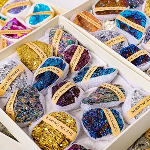 Natural Crystal Mineral Specimens Gift Box Amethyst Aura Quartz Geode Collection Healing Stones Home Decor Ornament