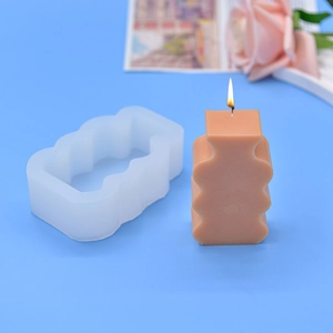 3D geometric wave silicone mold for candles and plaster crafts with finished orange candle