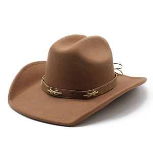 Classic caramel brown wool felt western cowboy hat with decorative leather band detail