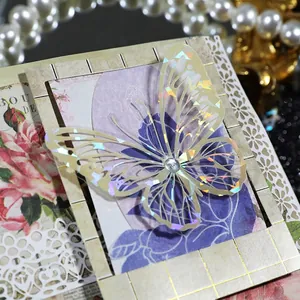 Iridescent laser PET butterfly stickers for DIY scrapbooking and creative decoration