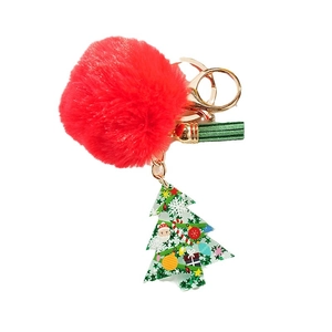 Christmas tree keychain with red pom pom, green tassel and festive acrylic pendant