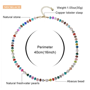 Bohemian colorful natural stone and freshwater pearl necklace with lobster clasp, 16 inch