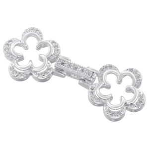 Detail of silver flower jewelry clasp with cubic zirconia pave for DIY bracelets