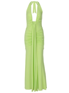 Robe dos nu vert fluo sexy avec col en U, design ouvert et détails plissés