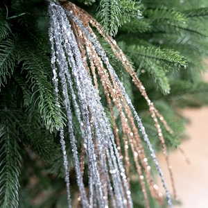 Sparkling silver and champagne gold sequin tassel ornaments for 2025 Christmas tree decor