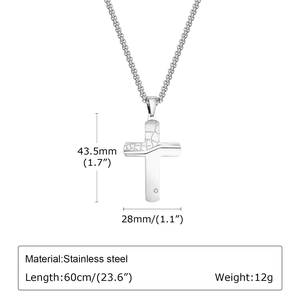 Detailed specs of stainless steel cracked cross pendant with dimensions and weight info