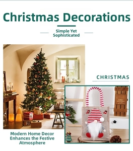 Detail of Christmas gnome gift bag with striped hat, sturdy handles, and music notes