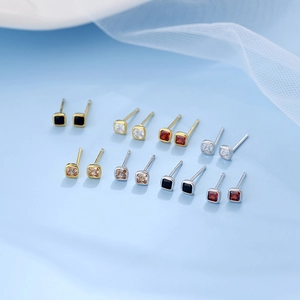 Minimalist square zircon stud earrings in various colors for daily jewelry style