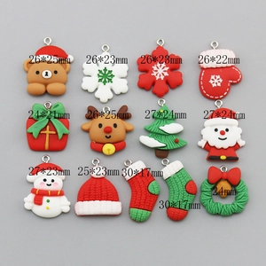 Detailed grid of resin Christmas charms featuring Santa and reindeer with size dimensions