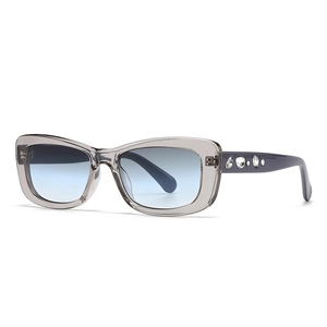 Chic square sunglasses with grey transparent frame and blue gradient rhinestone lenses