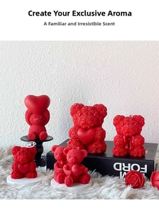 Macro detail of red rose-textured bear scented candles for Valentine's home decor gifts