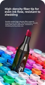 Macro shot of broad dual-tip markers showing high-density fiber nib and vibrant colors