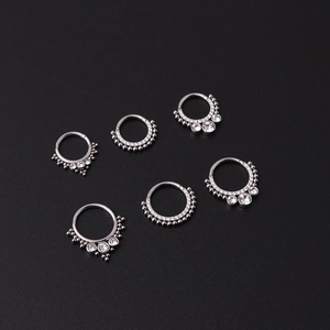 Lot de 6 anneaux de septum 16G en acier inoxydable avec zircons brillants et perles