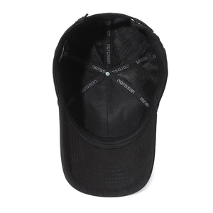Classic black baseball cap interior view with durable seams and letter printing