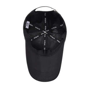 Lightweight breathable black baseball cap with extended brim and quick-dry mesh fabric
