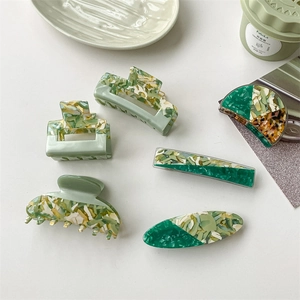 Vintage green marble acetate hair claw clip set with 5 elegant French style hair accessories