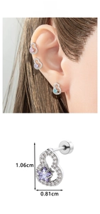 Detailed size chart and earlobe piercing display of star zircon gourd stud earrings