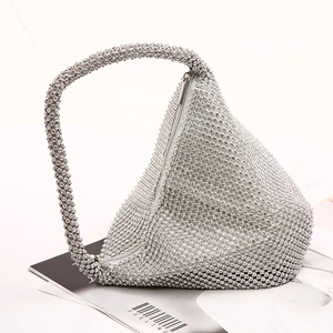 Elegant silver triangular clutch bag with shimmering rhinestones for evening parties